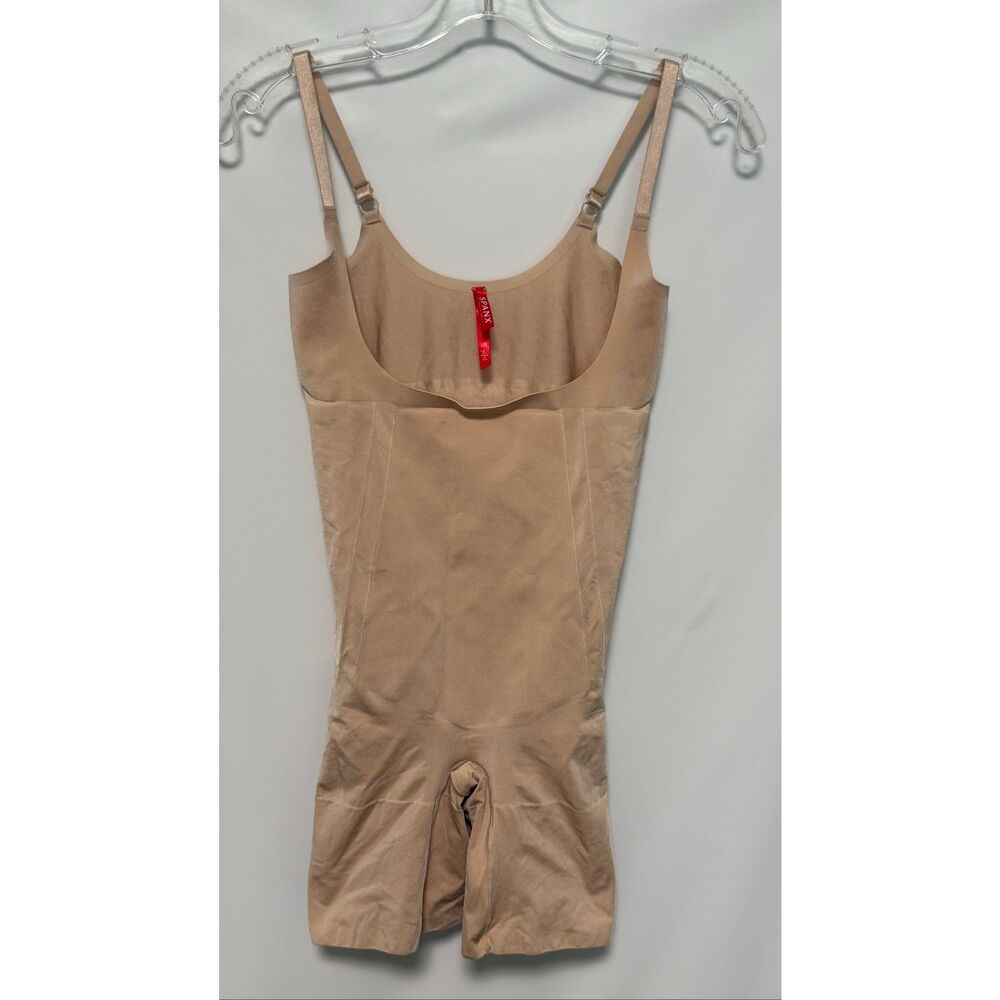 Spanx Mid Thigh Open Bust Bodysuit tan Size large